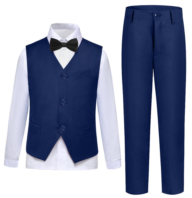 SaiLiiny Toddler Suits for Boys Wedding Suit Dress Shirt Navy Blue Vest and Pants Sets for Boy with Bow Tie Size 5 - Image 1